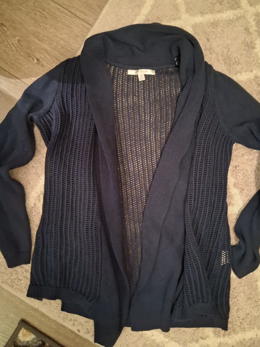 Cyrus Open-Front Navy Crochet Knit Cardigan